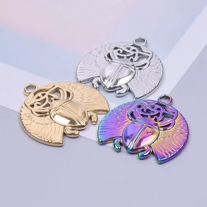 Polished stainless steel beetle pendants in gold, silver and iridescent finishes for DIY jewelry
