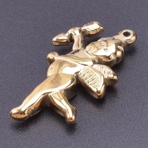 Macro shot of 18k gold plated Cupid pendant with polished finish and top ring for DIY necklace