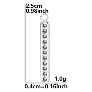 Polished silver cuboid pendant with vertical holes and dimensions 2.5cm by 0.4cm