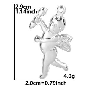 Polished cupid angel pendant measurements showing 2.9cm height and 2.0cm width specs
