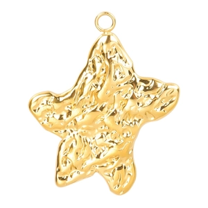 Minimalist 18k gold plated stainless steel starfish pendant with hammered finish texture