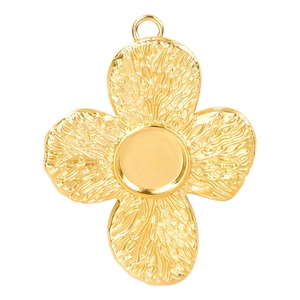 18k gold plated stainless steel clover pendant with embossed texture and center setting