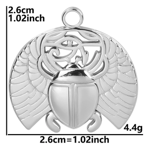 Detailed size view of silver scarab pendant with Eye of Horus design and measurements