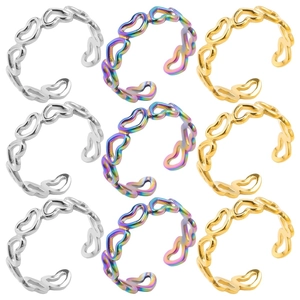 Minimalistische verstelbare hartringen in goud zilver en regenboog roestvrij staal