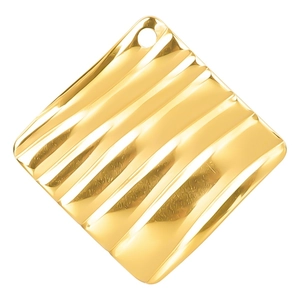 Pendentif losange en acier inoxydable doré avec placage 18k et texture ondulée moderne