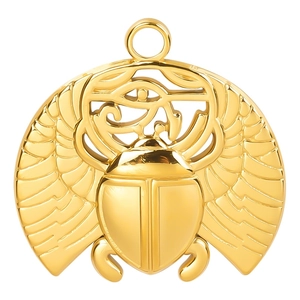Ancient Egyptian beetle pendant with Eye of Horus wings in 18k gold plated stainless steel