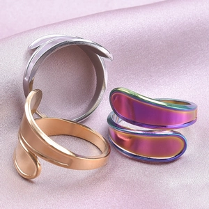 Three-piece set of geometric stainless steel open rings in silver gold and rainbow colors