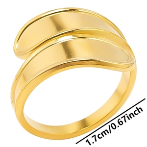 Detail view of adjustable gold stainless steel ring showing 1.7cm diameter size info