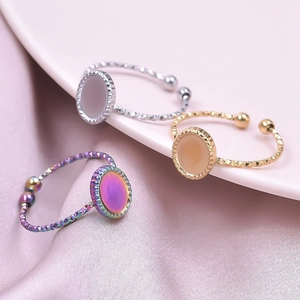 Anillos ovalados ajustables minimalistas de acero inoxidable en plata oro y arcoíris