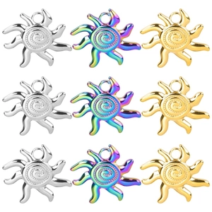 Bohemian Sun Pendant Necklace Stainless Steel Vacuum Gold Plated Spiral Texture Sunburst Necklace For Women Daily Jewelry