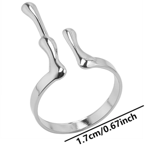 Detail view of silver molten lava ring with 1.7cm inner diameter size measurement