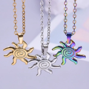 Minimalist 18k gold plated stainless steel sun pendant necklace in three colors