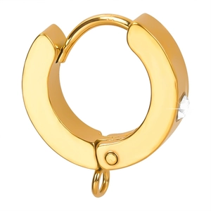 Aro de acero inoxidable dorado pulido con circonita y pequeño lazo colgante