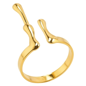 Minimalist 304 stainless steel molten lava open ring with organic golden finish