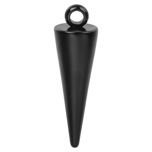 Detailed view of a sleek black conical pendant with a polished high-gloss mirror finish