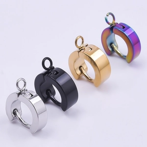Clips de oreja redondos de acero inoxidable en plata, negro, oro y colores arcoíris