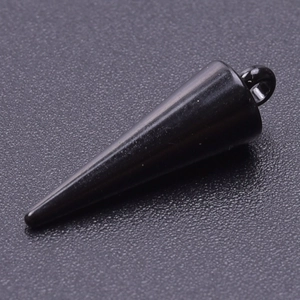 Detail of a minimalist black cone pendant accessory with a small ring for DIY jewelry making