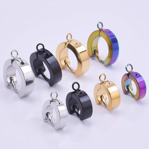 Pendientes de aro en acero de titanio color plata, oro, negro y arcoíris con brillo