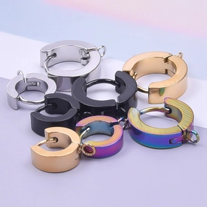 Pendientes de aro de acero inoxidable en oro, plata, negro y arco iris para joyería DIY