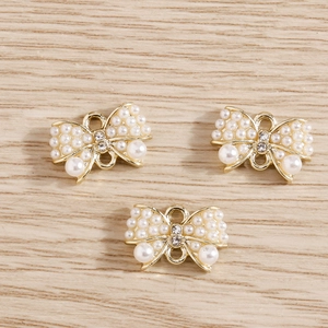 Pendentifs nœuds dorés avec perles blanches et strass pour colliers et boucles d'oreilles DIY