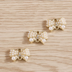 Pendentifs nœuds dorés avec perles et strass pour création bijoux boucles d'oreilles