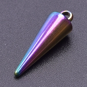 Detailed macro view of a 18k rainbow plated stainless steel cone pendant for DIY jewelry