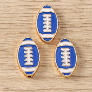 Blue and gold enamel football charms for DIY sports jewelry making in three-piece set
