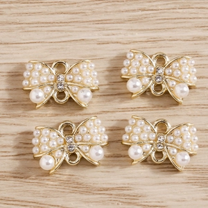 Breloques Nœud en Alliage Avec Fausse Künstliche Perle Strass Double Boucle DIY Accessoires de Bijoux pour Boucles d'Oreilles Collier Pendentifs