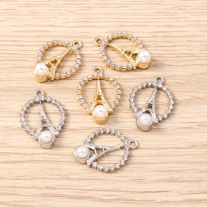 Eiffel Tower charms with rhinestones and pearls for DIY jewelry making in gold and silver