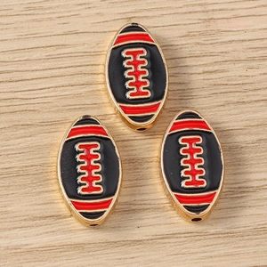 Enamel rugby ball charms in red and black alloy for DIY sports jewelry making