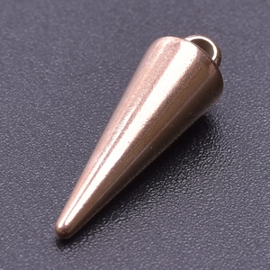 Macro shot of rose gold stainless steel cone pendant with a top ring hook detail