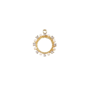 Goldener geometrischer Ringanhänger mit weißen Perlen und Strass für DIY-Schmuckherstellung