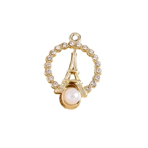 Eiffel Tower gold pendant with pearl and rhinestones for creative DIY jewelry making