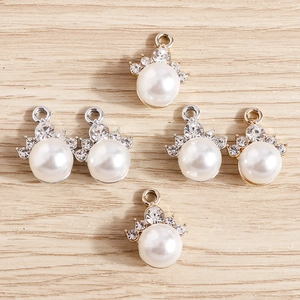 Lot de pendentifs luxe en perle et strass couronne doré et argenté pour bijoux DIY