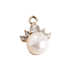Pendentif élégant en perle avec couronne de strass et finition dorée pour bijoux faits main