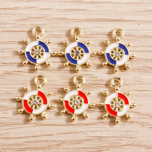 Nautical Ship Rudder Alloy Pendants Enamel Drip Oil Steering Wheel Rhinestone Gold Charms For DIY Jewelry Making