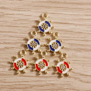 Golden nautical steering wheel pendants with colorful enamel and crystal for DIY jewelry