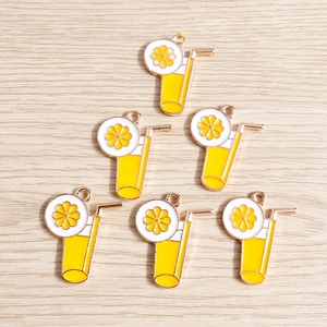 6-piece set of yellow enamel lemon juice cup charms with gold frames for DIY jewelry