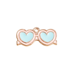 Ciondoli a forma di occhiali a cuore in metallo dorato con smalto rosa e blu per gioielli