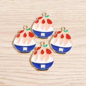 Set of four strawberry shaved ice charms made of alloy for DIY jewelry making