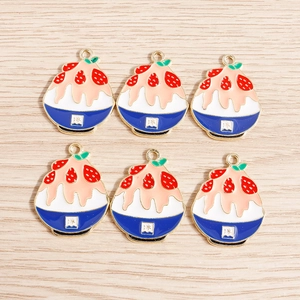 Strawberry Shaved Ice Alloy Drip Oil Enamel Pendants For DIY Jewelry Making Cartoon Food Shave Ice Charms Accessories For Women