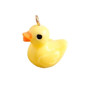 Set of 10 yellow resin little duck charms with golden metal loops for DIY jewelry