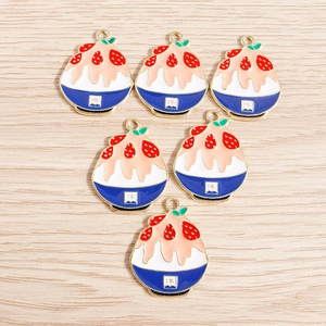 6 pieces of enamel strawberry shaved ice charms made of alloy for DIY jewelry making