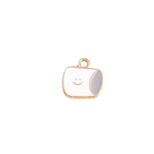 Pendentif guimauve souriant en émail avec bordure en or rose pour création bijoux