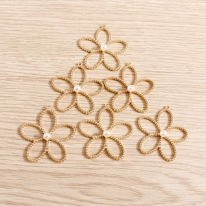 6pcs gold hollow flower charms with white pearls for DIY jewelry making on wood