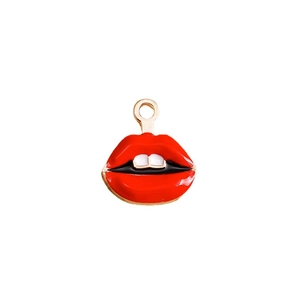 Pendentifs lèvres en émail rouge avec anneaux en alliage doré pour création de bijoux