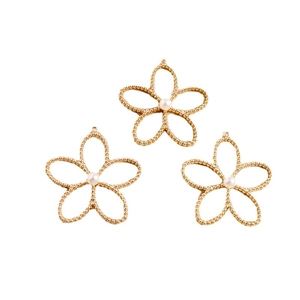 Three-piece hollow flower pendants with gold beaded edges and white pearl centers