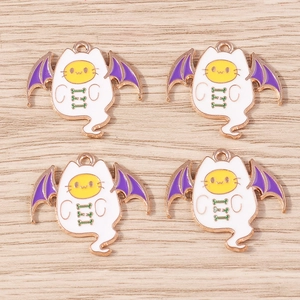 Halloween cat ghost enamel charms with purple bat wings for DIY jewelry making