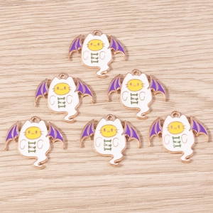 Alloy Halloween Cat Ghost Pendants With Purple Bat Wings Enamel Drip Oil Charms For DIY Necklace Bracelet Jewelry Making