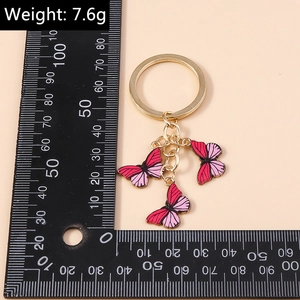 Détail d'un porte-clés papillon coloré avec règle de mesure et spécification de poids